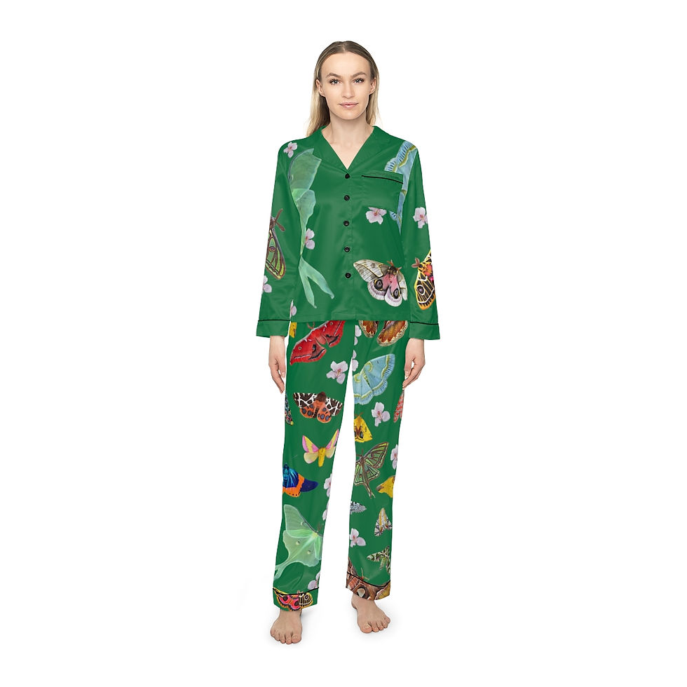 Moth Gala - Women's Satin Pajamas (Emerald)