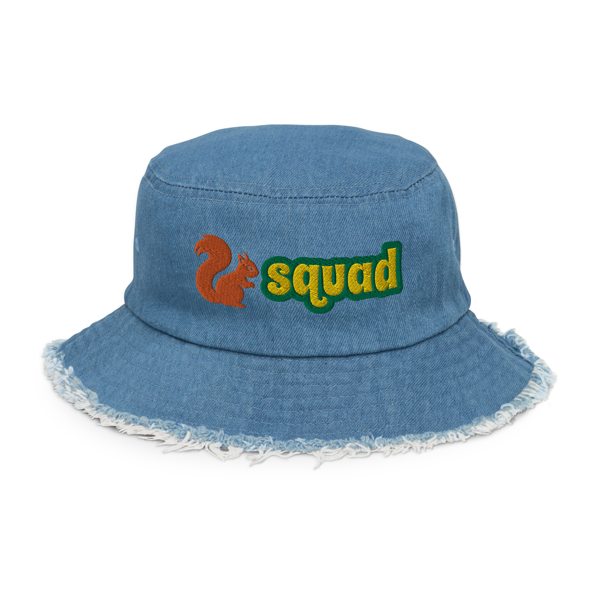 Squirrel Squad - Distressed denim bucket hat - more colors