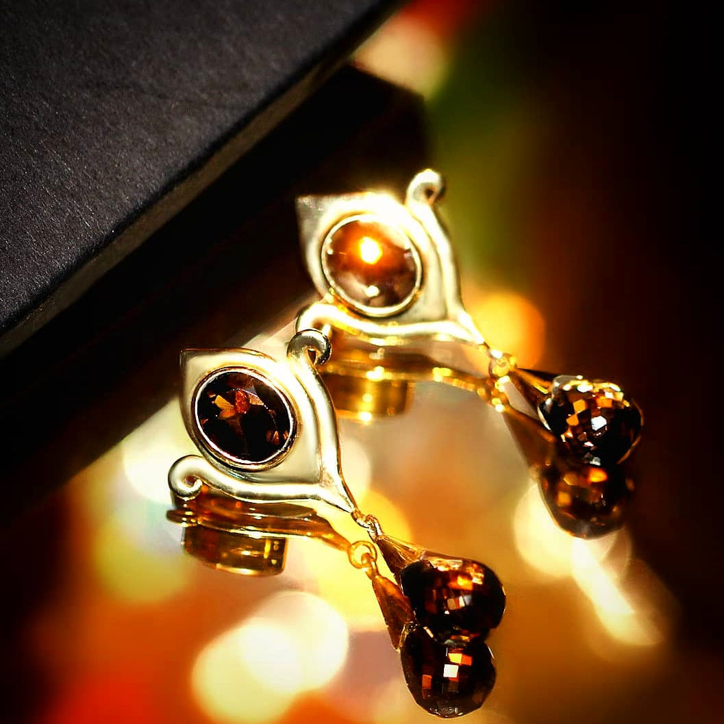Smoky Quartz and Topaz Earrings