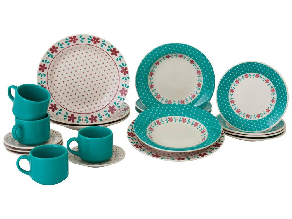 20 Pieces Round Ceramic Biona White and Light Blue Donna Dining & Tea Apparatus