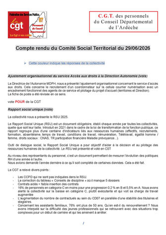 Compte rendu du Comité Social Territorial du 29/06/202 + F3SCT