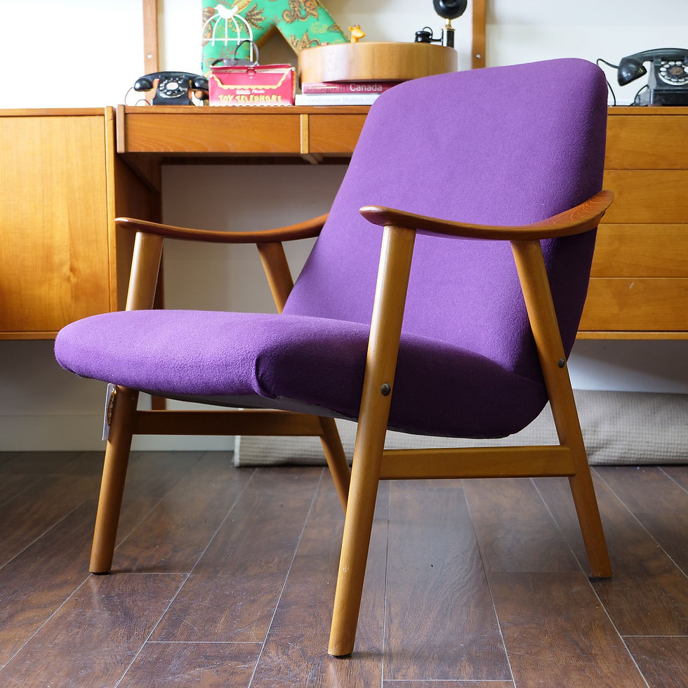 섬네일: 15%OFF,Mid Century Modern Teak Lounge/Easy Chair in Purple Cashmere