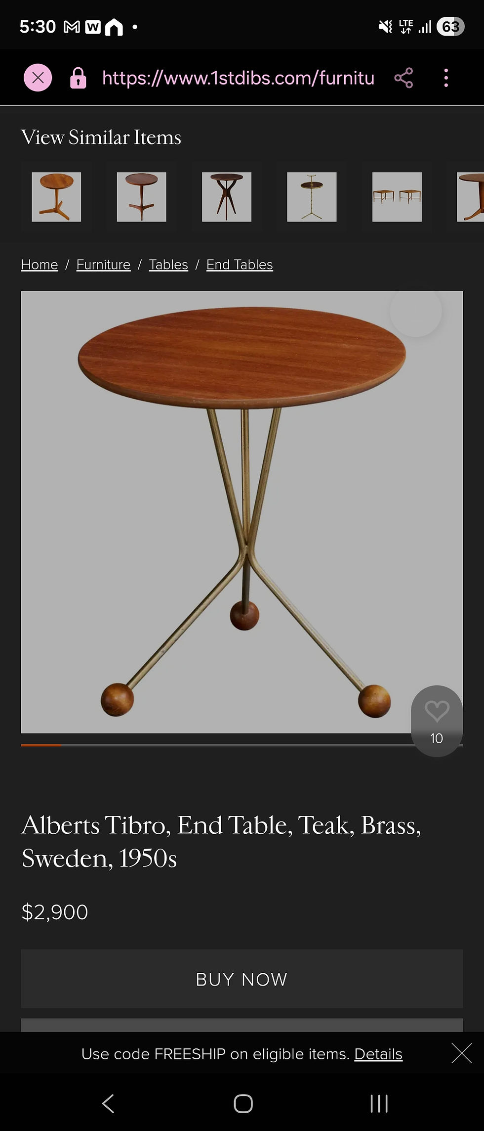 Thumbnail: Designed By Albert Larsson, 1950s 독특한 사이드 테이블로 볼 모양의 발로 삼각 트라이 팟 모양의 베이스의 귀엽고 사랑