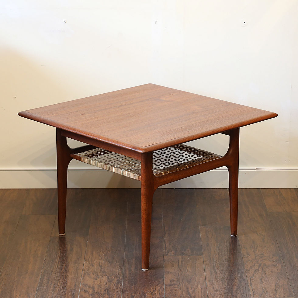 Thumbnail: Danish Modern Teak Square Coffee Table with Cane Shelf by Trioh
