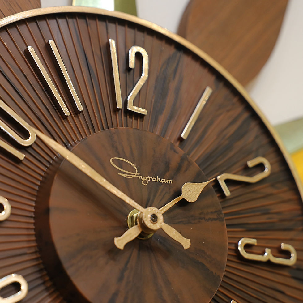 Thumbnail: Vintage Atomic Starburst Wall Clock by Ingraham, Teak, Brass