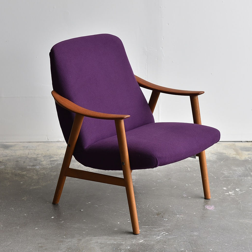 섬네일: 15%OFF,Mid Century Modern Teak Lounge/Easy Chair in Purple Cashmere