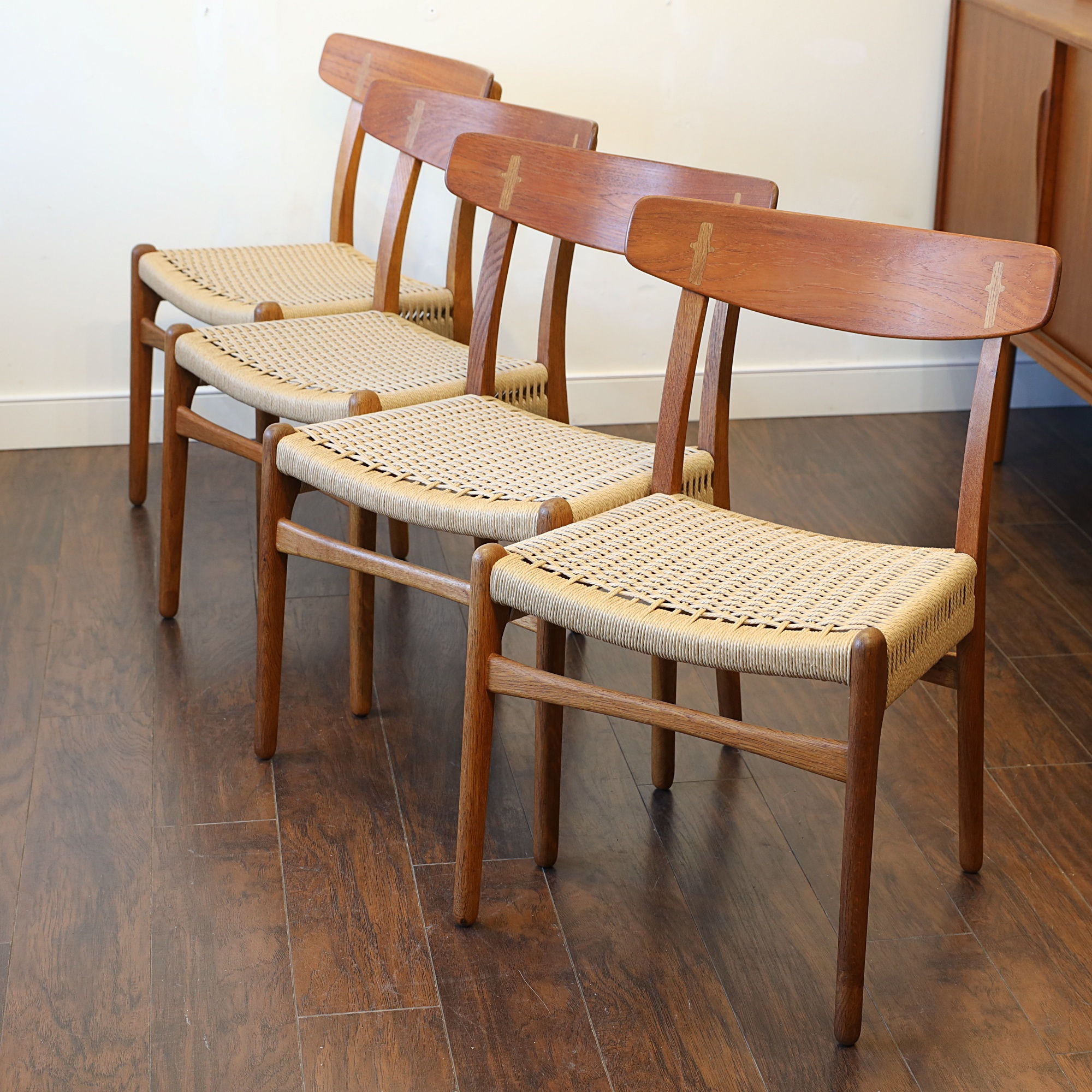 Danish Modern Teak & Oak CH-23 Dining Chairs by Hans J Wegner