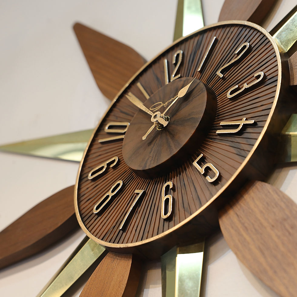 Thumbnail: Vintage Atomic Starburst Wall Clock by Ingraham, Teak, Brass