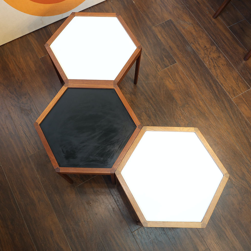 Thumbnail: Set of 3 Danish Modern Teak Hexagon Side Tables by Hans C. Andersen
