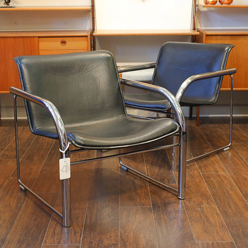 Single VTG Leather & Chrome RS48 Arm Chairs by Richard Schultz for