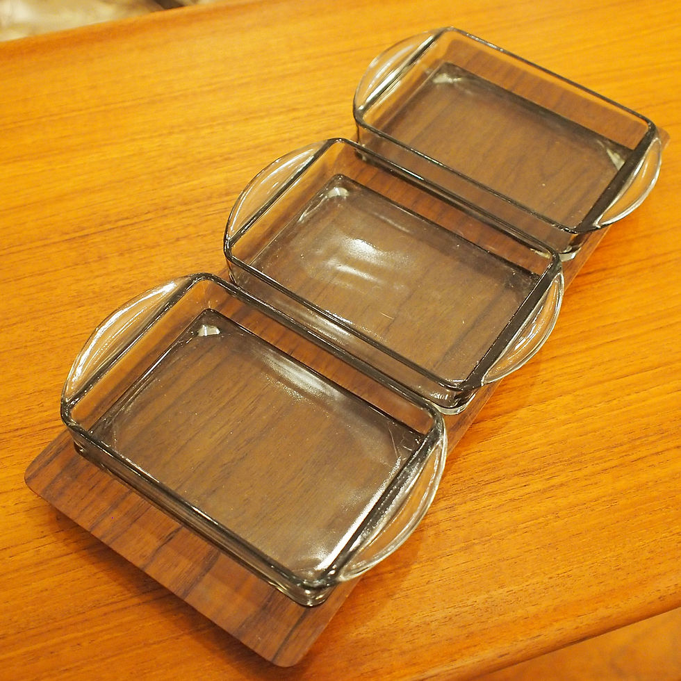 50%Off, Teak Tray with 3 Glass Dishes