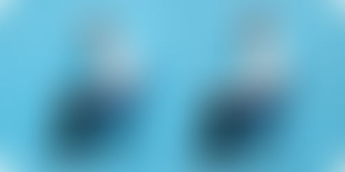 A side-by-side comparison of a man sitting in a chair with poor posture (left) and good posture (right) against a solid blue background. In the left image, the man is slouching forward with rounded shoulders and a forward head position. In the right image, he is sitting upright with his back straight, shoulders pulled back, and head aligned with his spine.