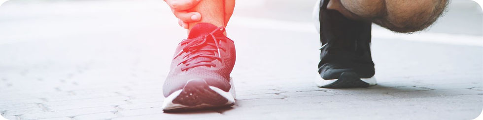 Image of a person holding their ankle with red depicting the area in pain.