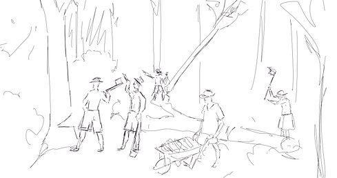 Early storyboard sketch for Riot Island opening title sequence