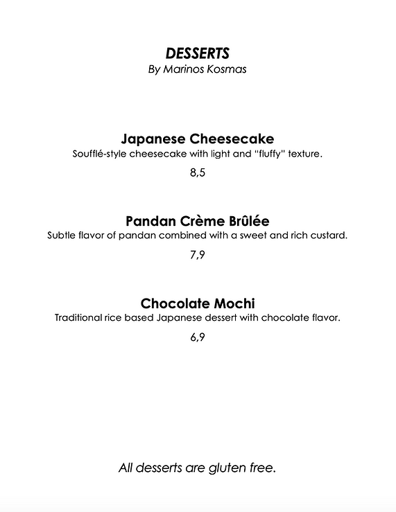 Dessert Menu