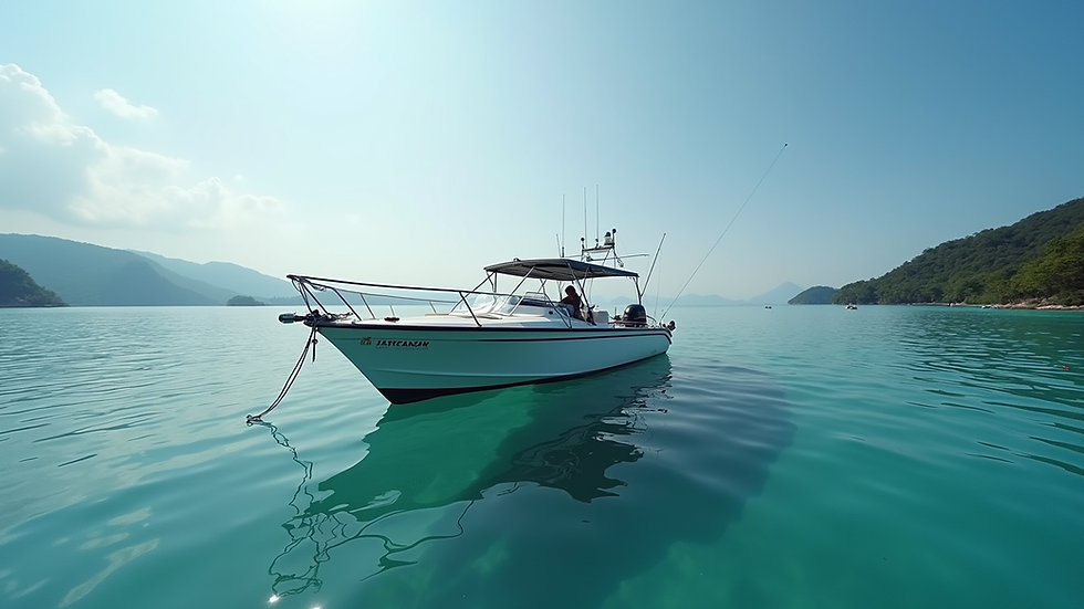 Wide angle view of a dive boat anchored near Pulau Payar Marine Park