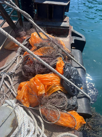 Bags of collected debris for marine conservation Pulau Payar.