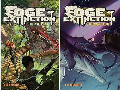 The covers for the middle grade dinosaur duology: Edge of extinction by Laura Martin for review on the Shelf Aware Blog