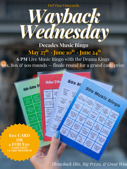 Live Music Decade Bingo at Del Vino
