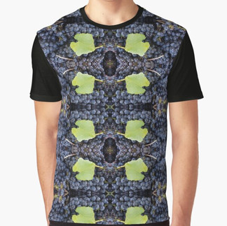 Graphic t-shirt with green grapes and vine leaves pattern – Magpie Springs winery inspired design, perfect wine lover gift or casual summer wear Adelaide Hills South Australia