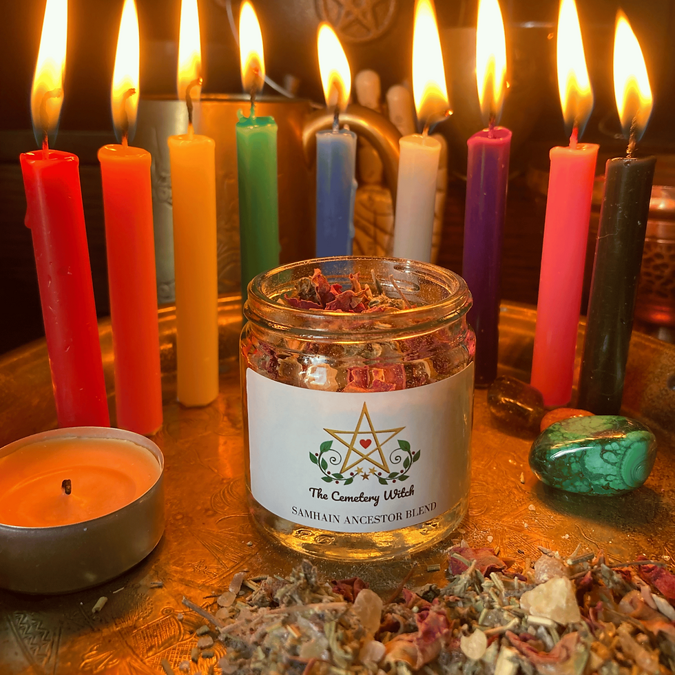 Thumbnail: Samhain Ancestor Incense Blend jar and blend