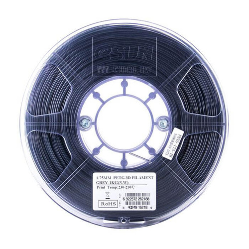 גליל פילמנט איכותי מתוצרת Esun מסוג PETG בצבע אפור שקוף