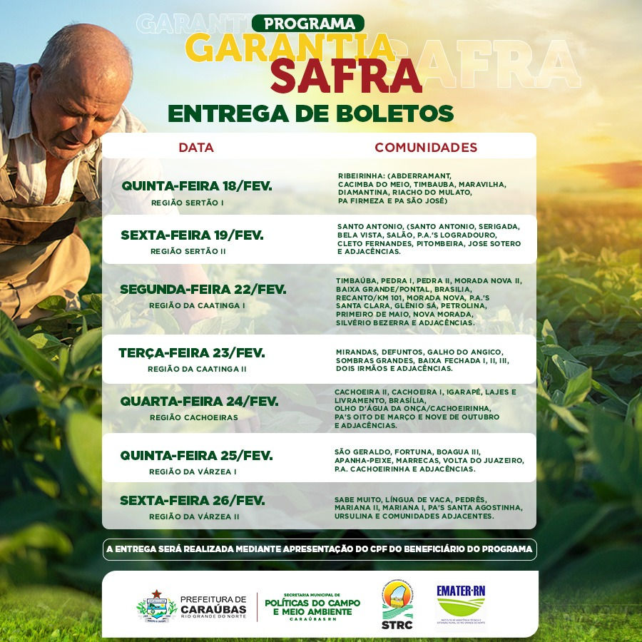 Prefeitura De Caraubas Sindicato Rural E Emater Definem Entrega De Boletos Do Garantia Safra