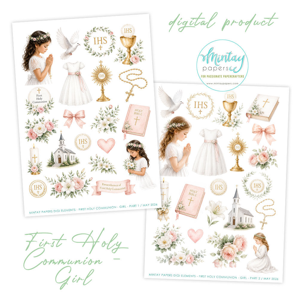 FIRST HOLY COMMUNION – GIRL - 2 sheets full of elements