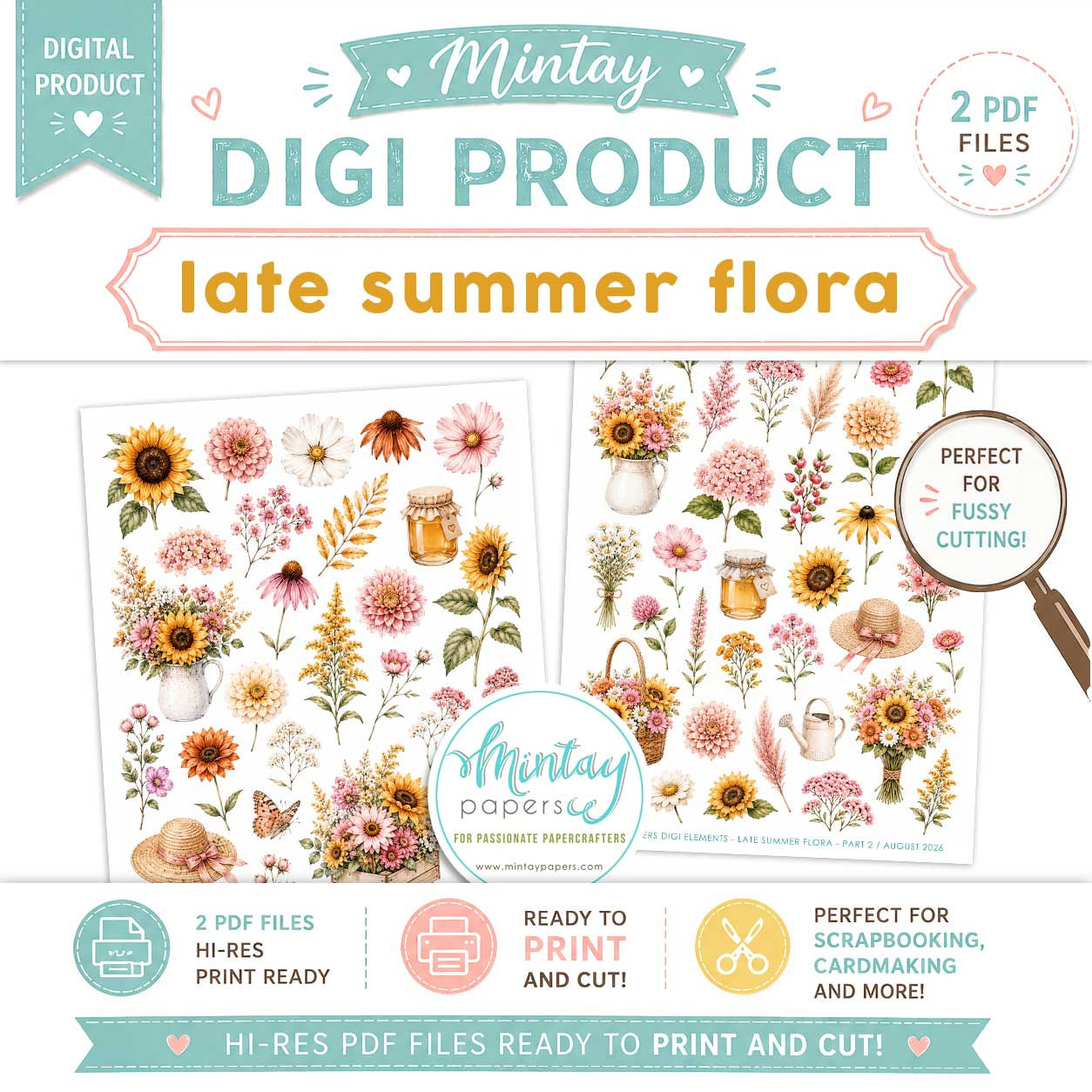 LATE SUMMER FLORA - 2 sheets full of digital elements