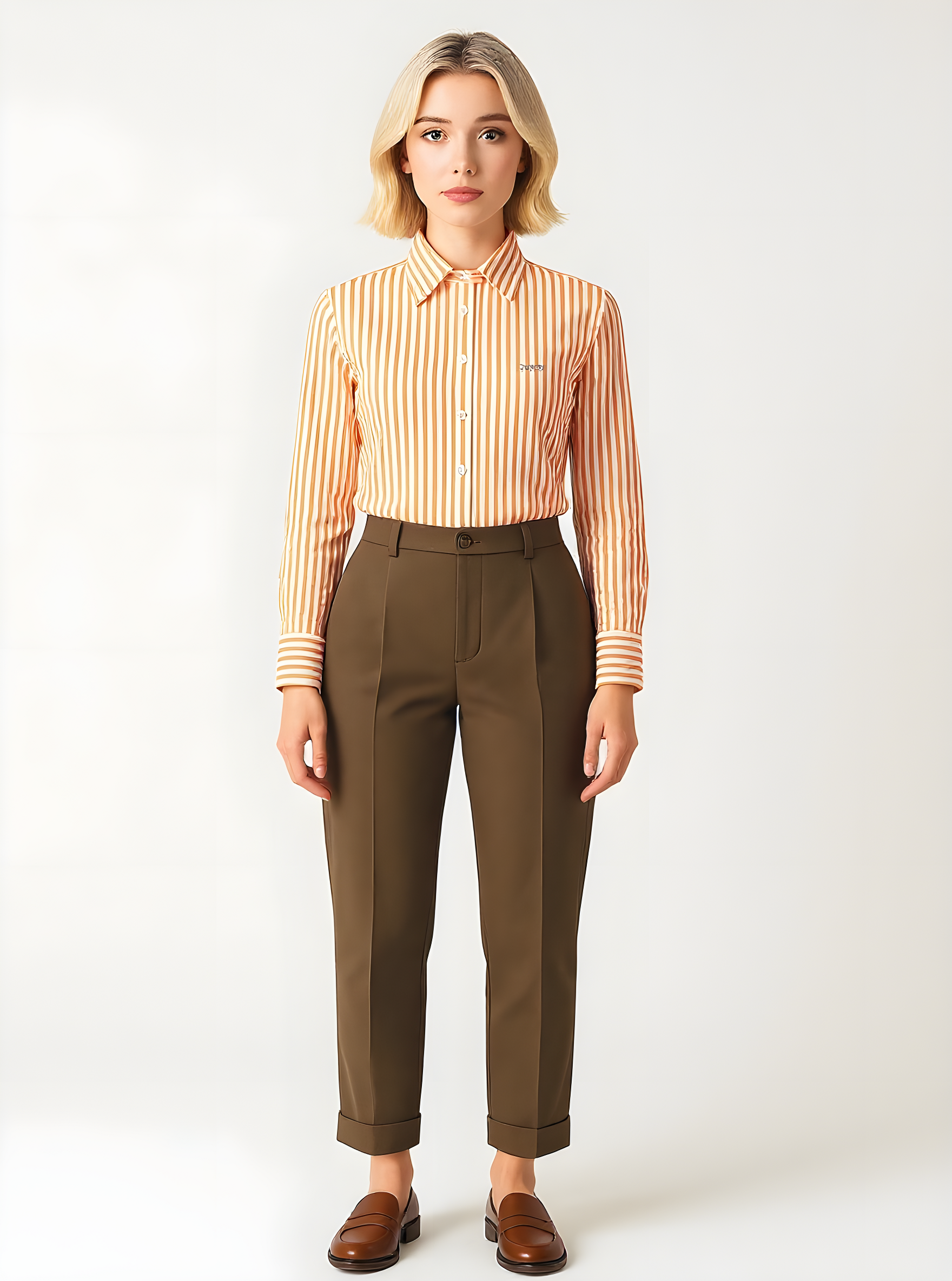 Camicia Donna Rigato Largo Arancione - Slim Fit - Collo Space