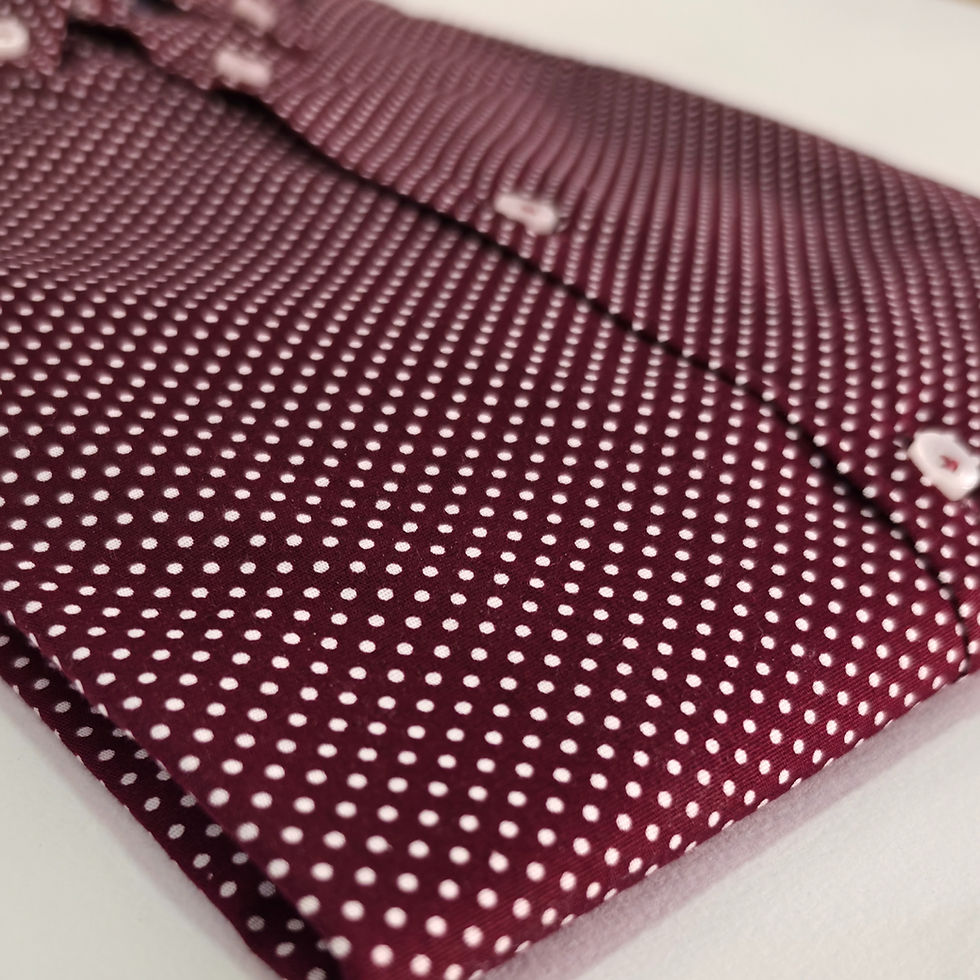 Miniatura: Pois Bordeaux - Camicia in Cotone Elastico con Collo Napoletano