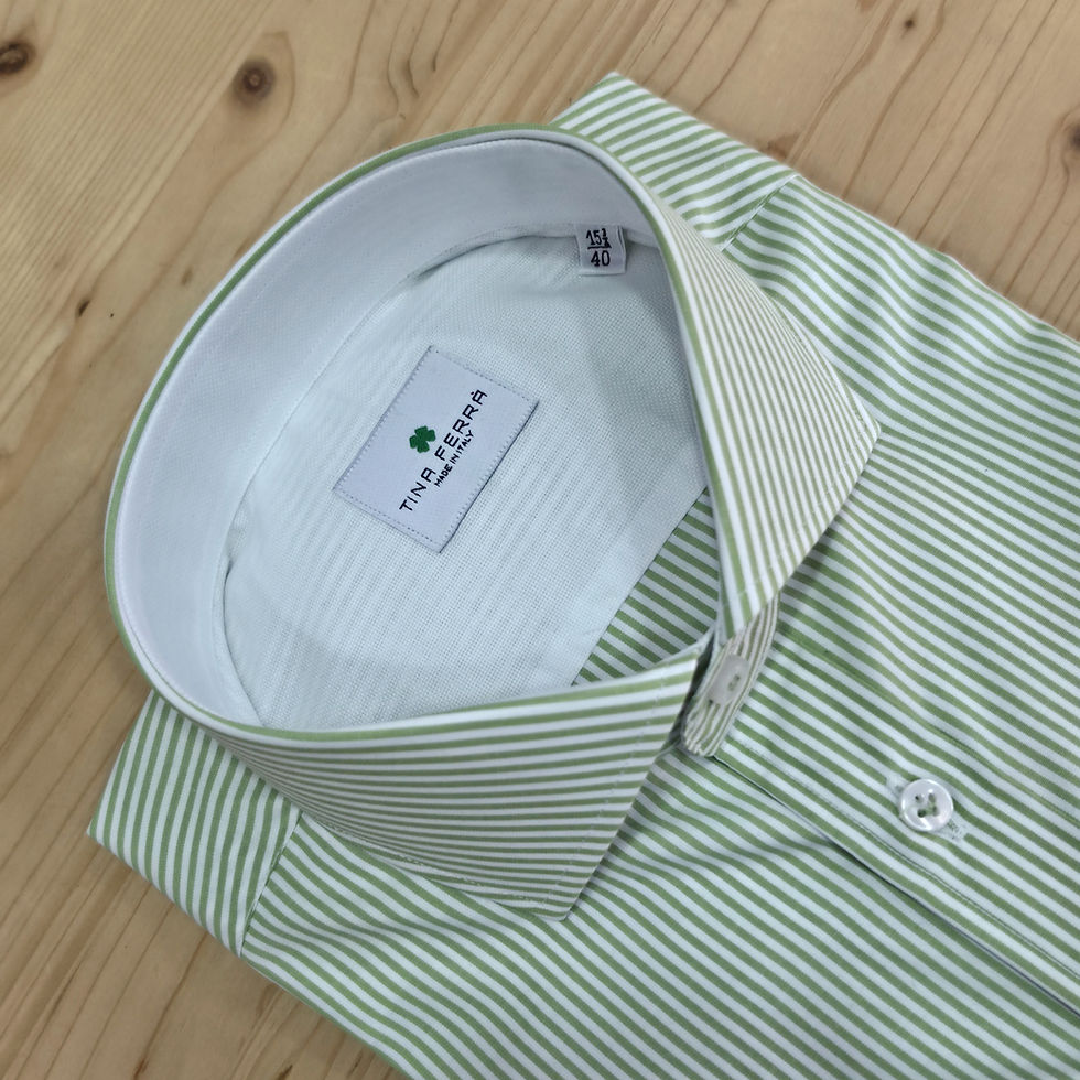 Miniatura: Rigata Pari Verde - Camicia con collo Francese