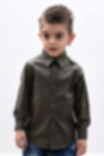 Camicia bambino verde militare collo francese slim