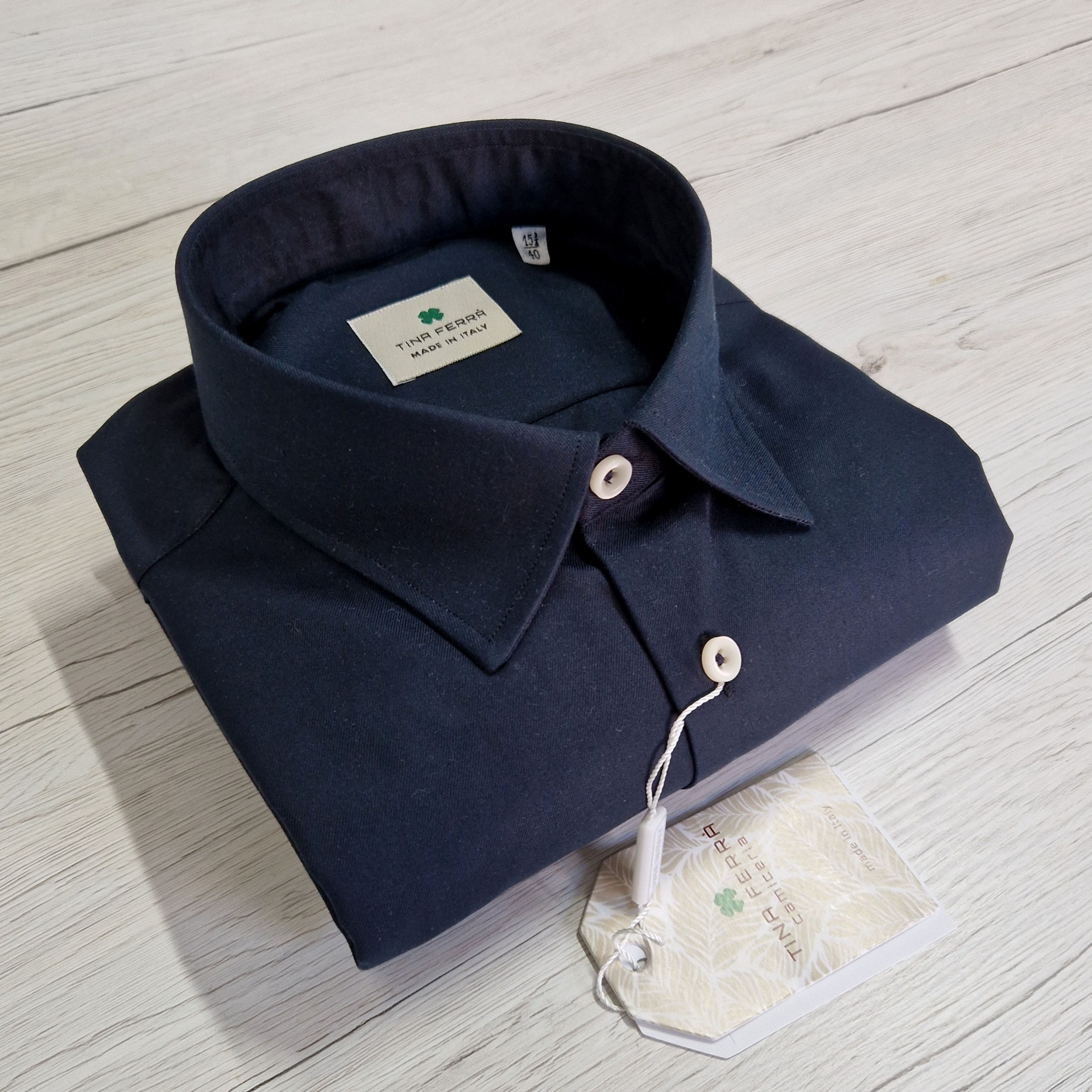 Camicia uomo Twill blu Collo italiano regular Made in Italy - Tina Ferrà