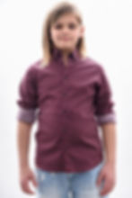 Camicia bambino pallini bordeaux collo coreano slim