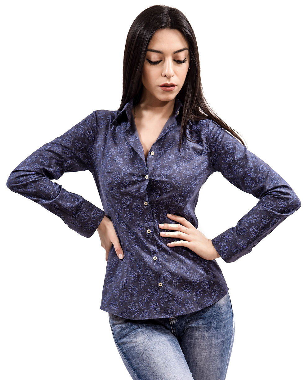 Camicia Donna Prato Blu Fantasia Italiano Slim Made in Italy - Tina Ferrà