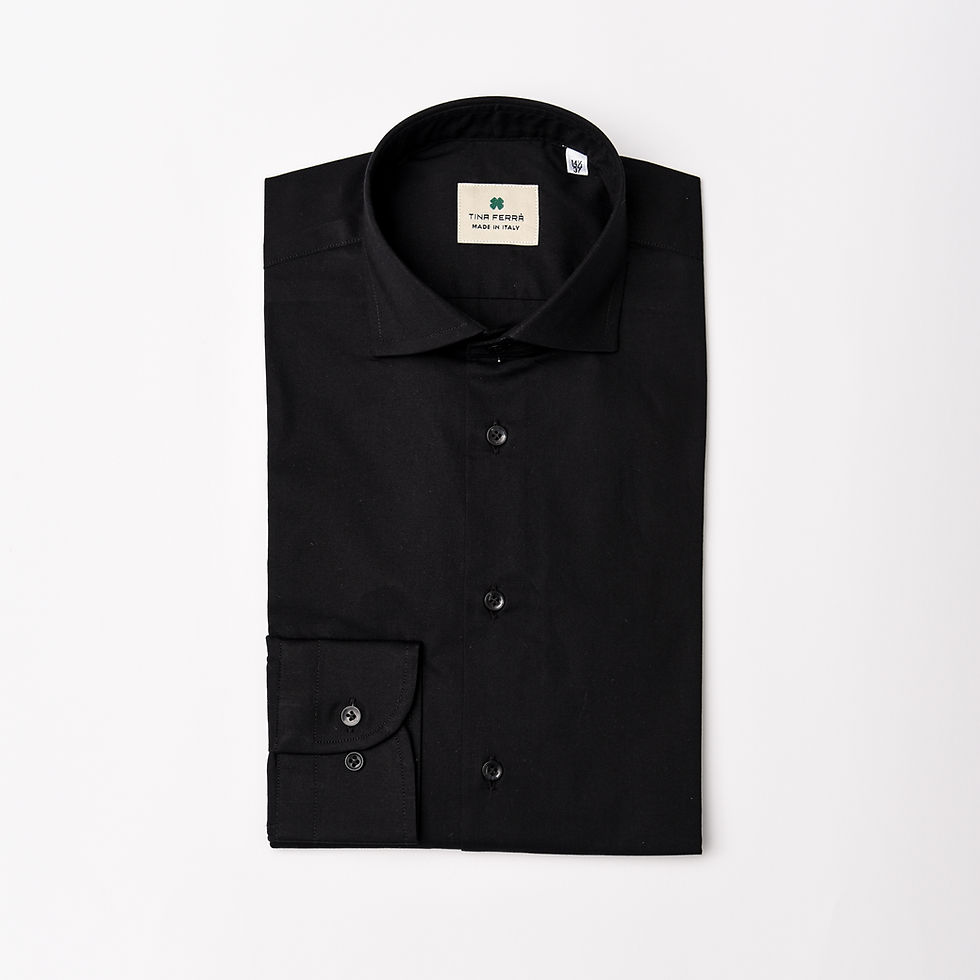 Camicia uomo Tinta Unita Nera francese regular fit Made in Italy - Tina Ferrà