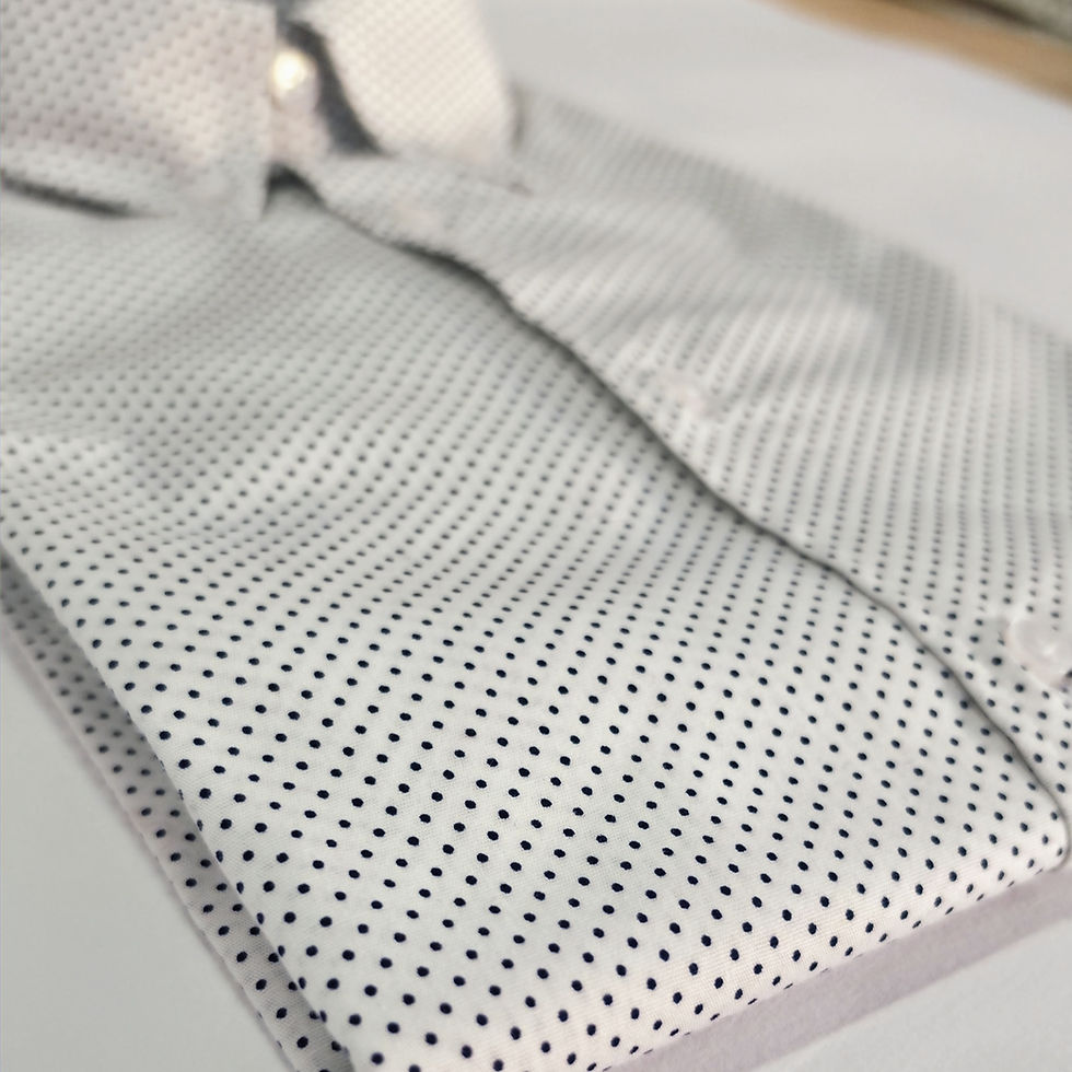 Miniatura: Pois Bianco - Camicia in Cotone Elastico con Collo Napoletano