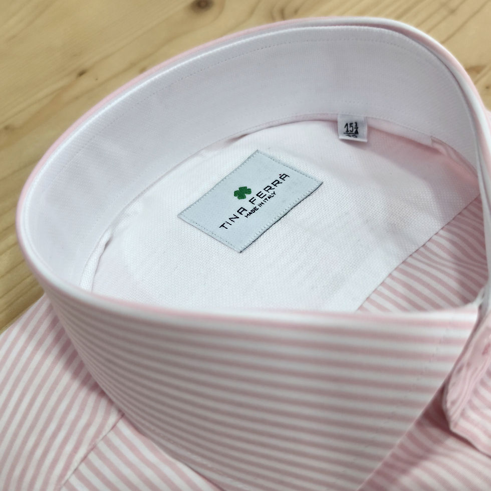 Miniatura: Rigata Pari Rosa - Camicia con collo Francese