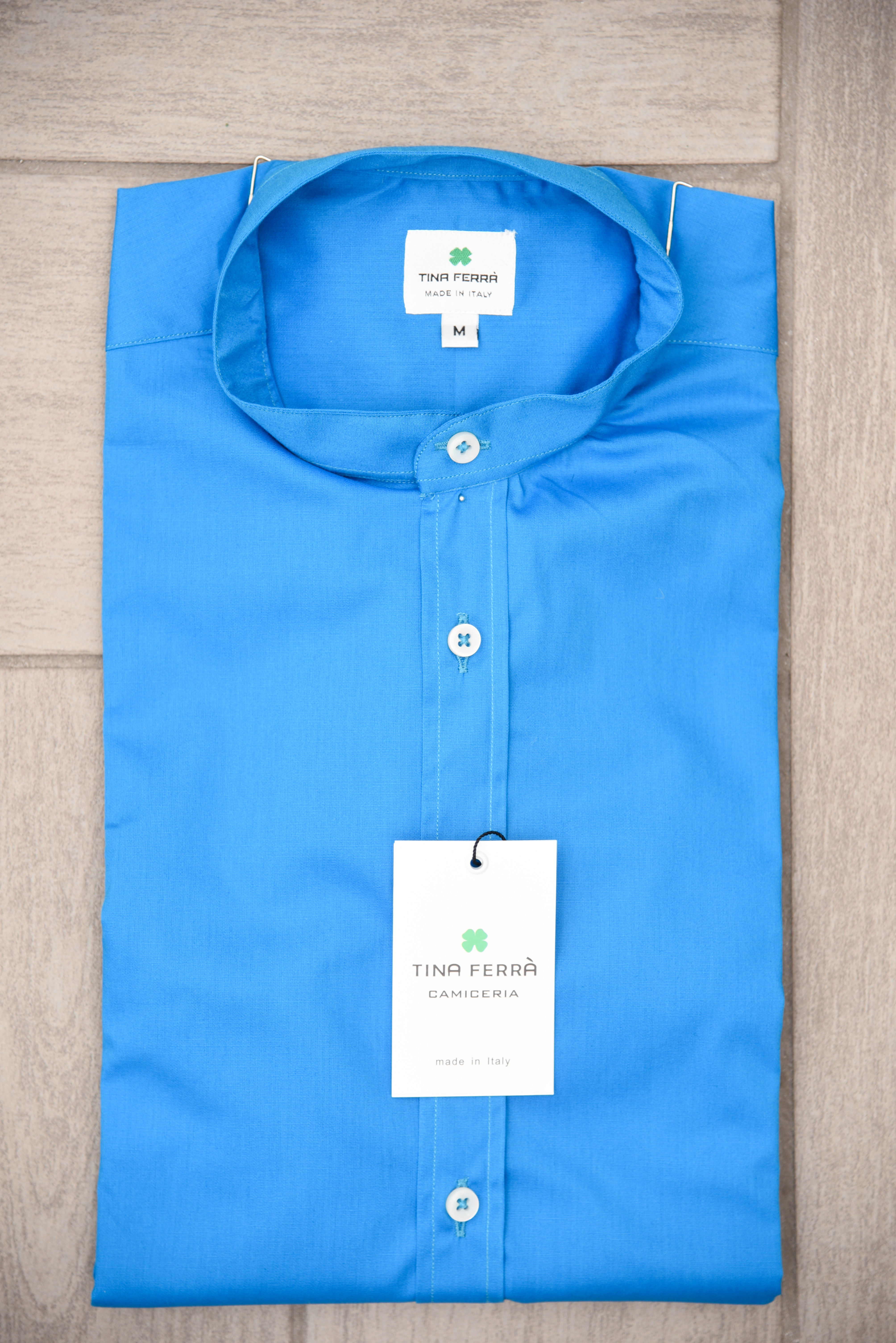 Camicia Turchese con Collo Coreano