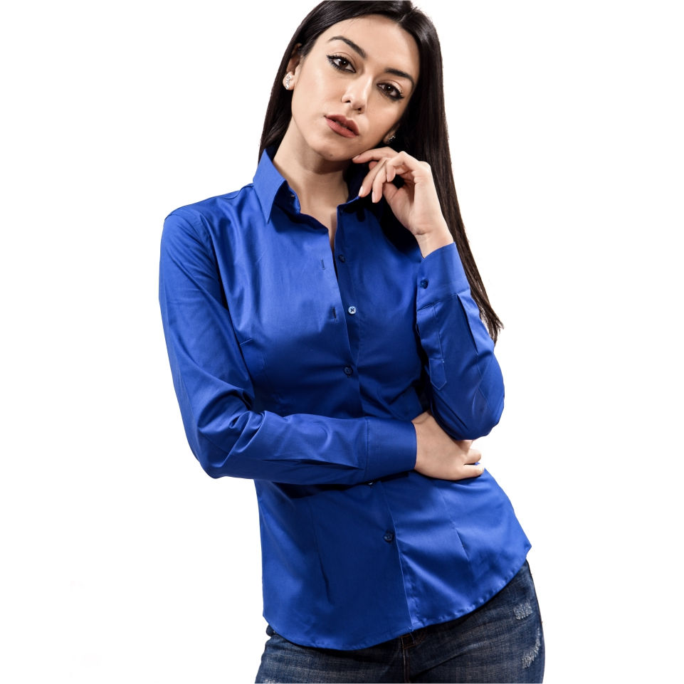 Camicia Donna Popeline Elastan Cobalto Italiano Made in Italy - Tina Ferrà