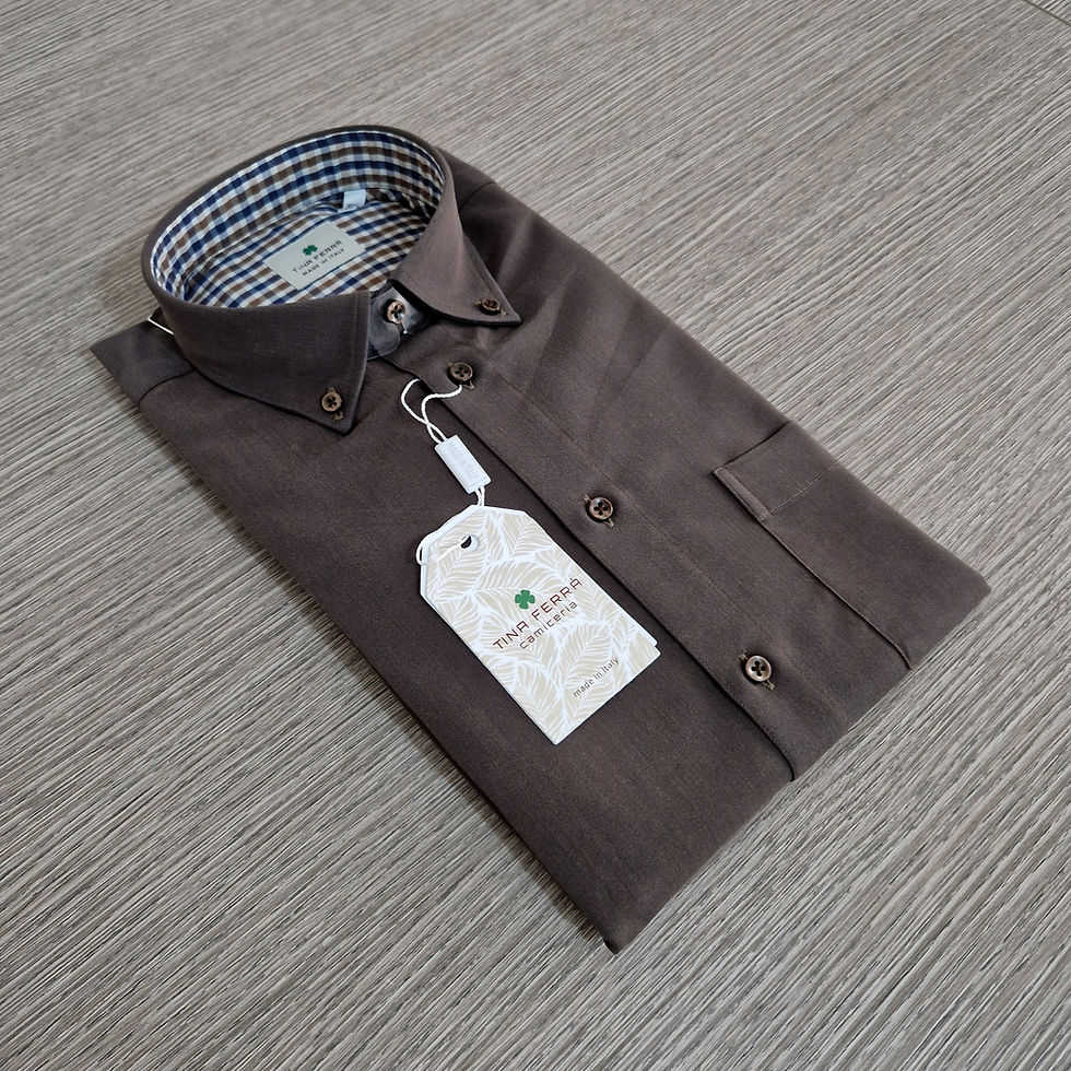 Miniatura: Gabardine - Camicia in Cotone con Taschino e collo Button Down