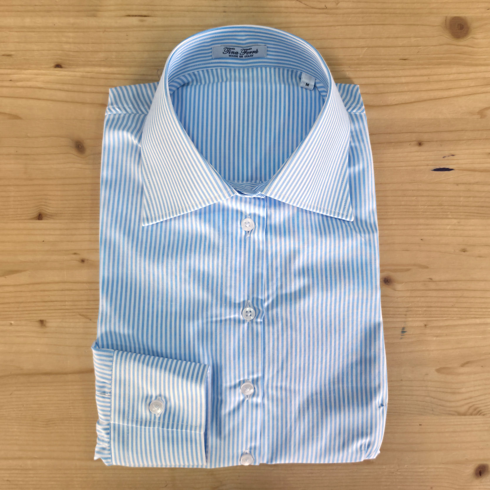 Camicia Donna Rigato Pari Turchese - Slim Fit - Collo Space