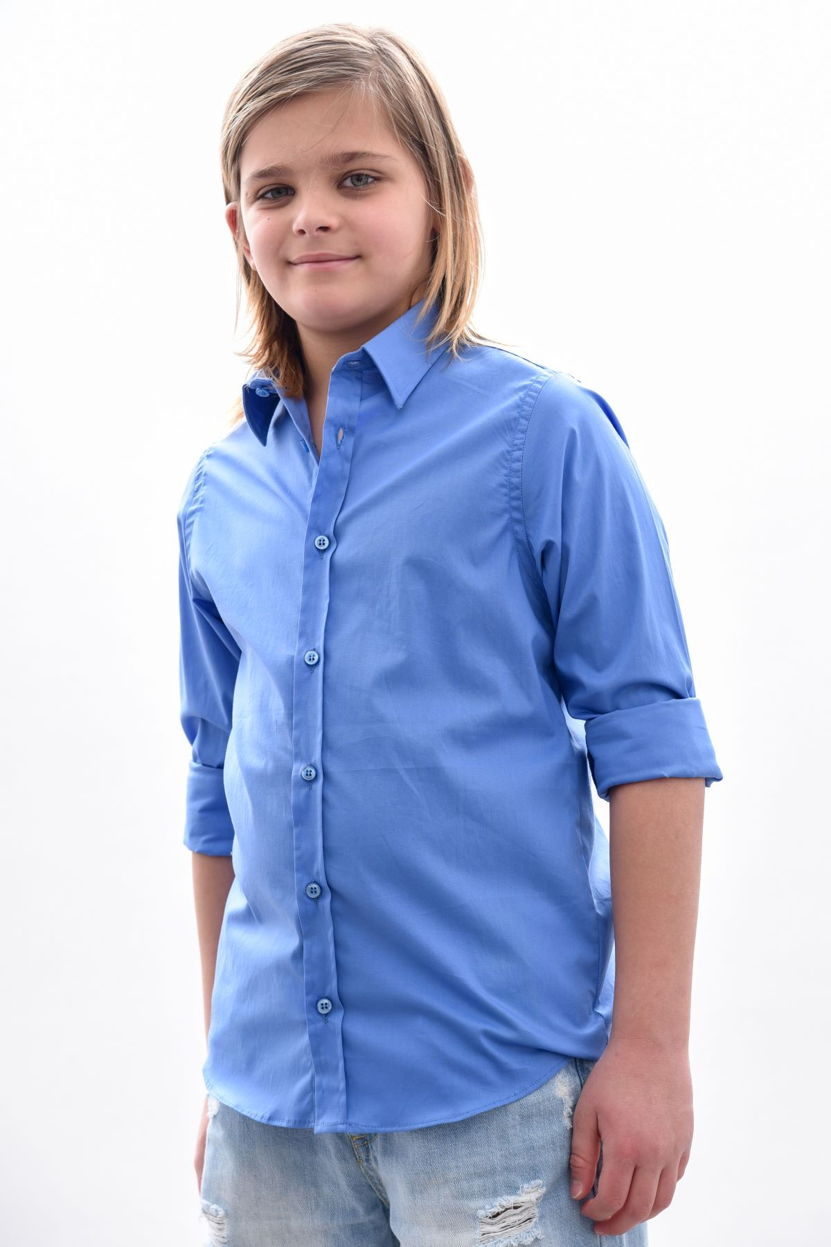 Camicia bambino azzurro collo francese silm