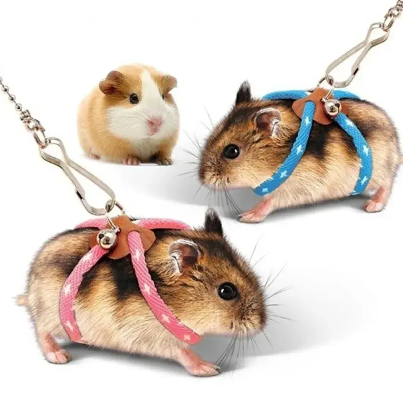 Pet Adjustable Soft Harness Bell Leash Set Mouse Hamster Ferrets Rat Pet Pig Lea