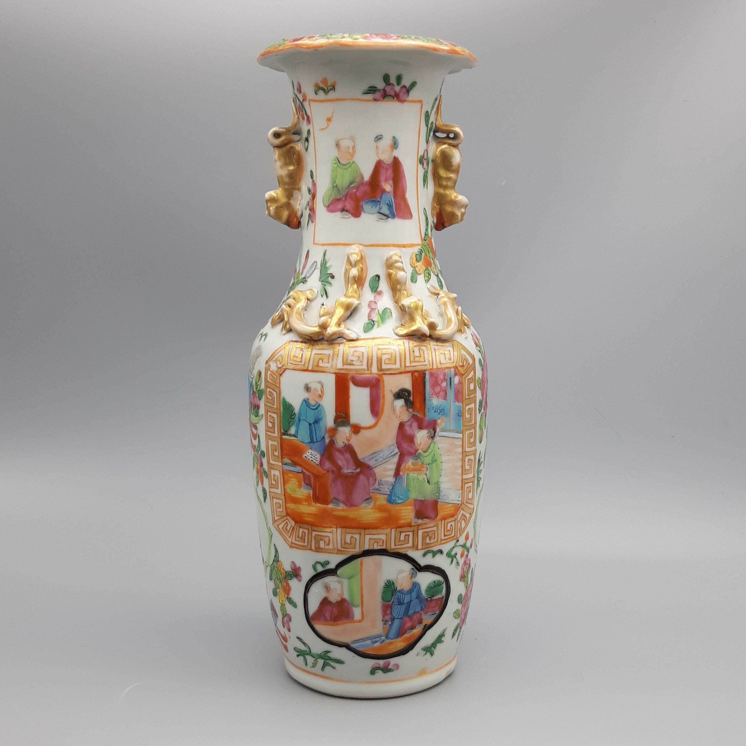 19th Century Chinese Export Canton Rose Mandarin Vase