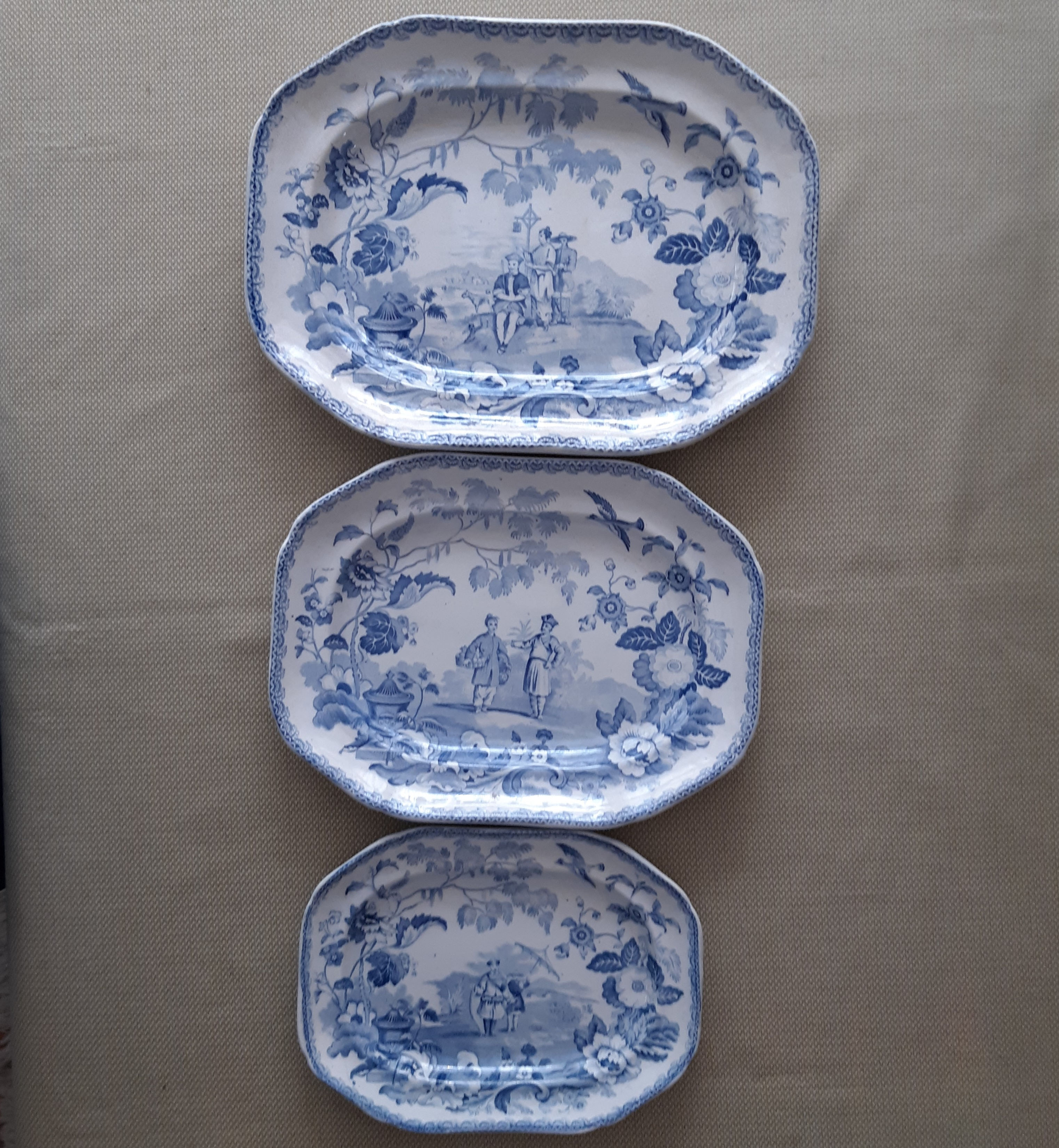 Three 19th C. Transferware “Mandarin Opaque” Pattern Platters