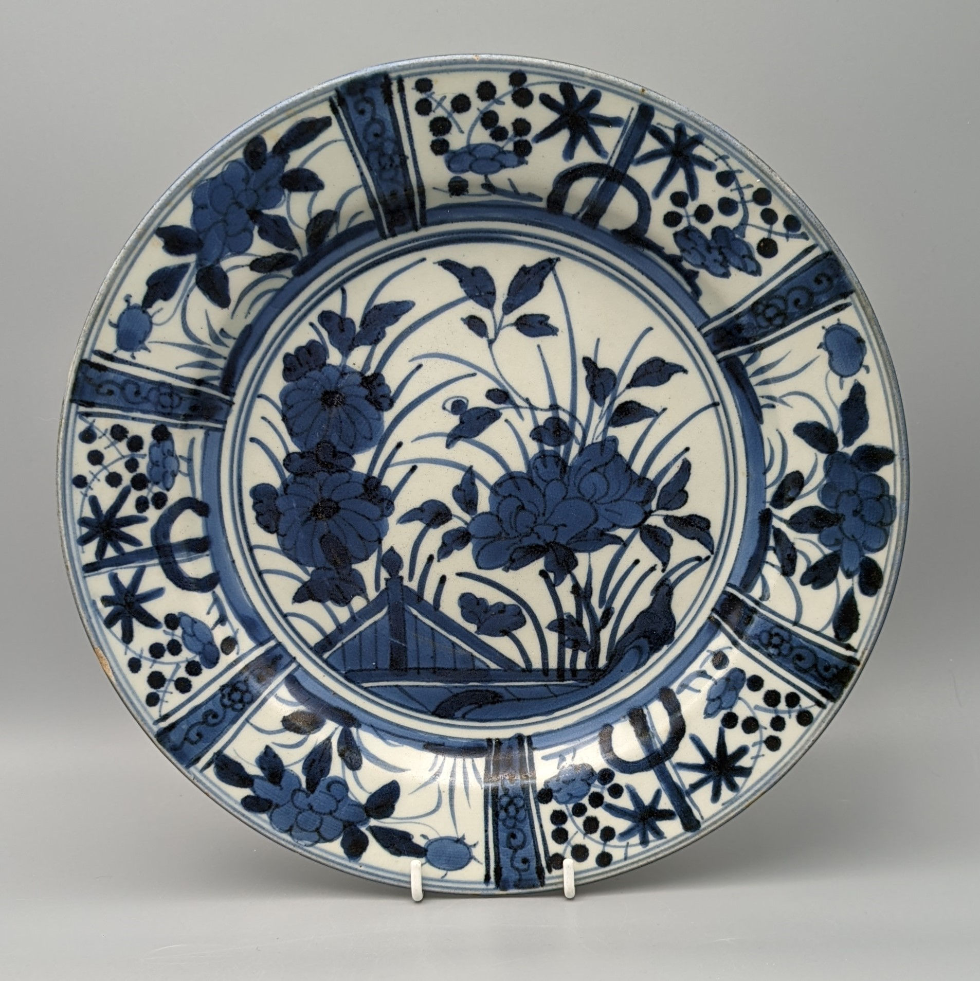 17th C. Arita Plate - Flowers & Bridge