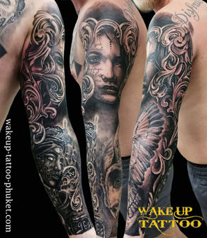 Tattoo Patong studio | Black and Grey full sleeve tattoo