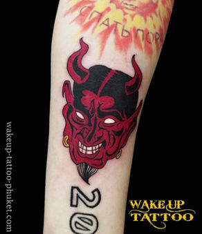 Hannya Red Face Tattoo by Wake up Tattoo Phuket